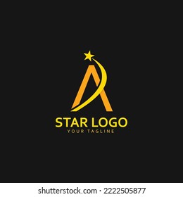 Gold Star Logo Vector with Black Background