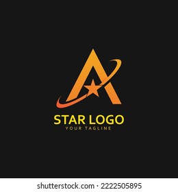 Gold Star Logo Vector with Black Background