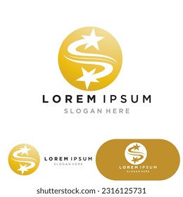 Gold Star Logo Vector with Black Background