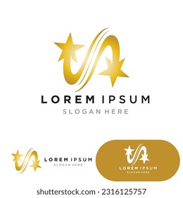 Gold Star Logo Vector with Black Background