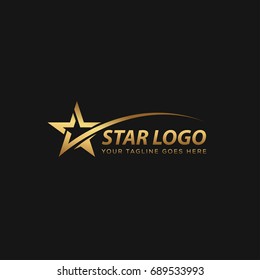 Gold Star Logo Vector with Black Background