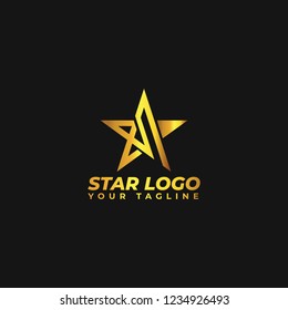 Gold Star Logo Vector in elegant Style with Black Background