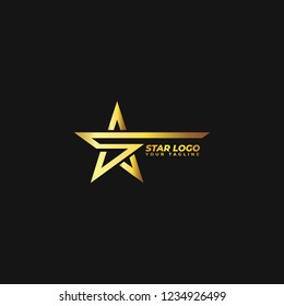 Gold Star Logo Vector in elegant Style with Black Background