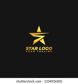 Gold Star Logo Vector in elegant Style with Black Background