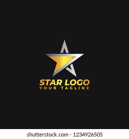 Gold Star Logo Vector in elegant style on black background