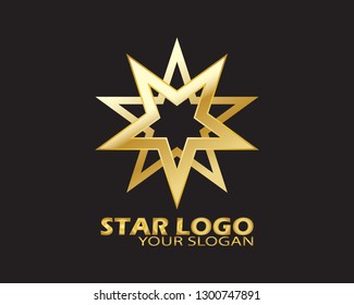 Gold Star Logo Vector in Elegant Style with Black Background - Vector