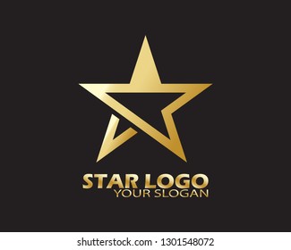 Gold Star Logo Vector in Elegant Style with Black Background - Vector