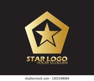 Gold Star Logo Vector in Elegant Style with Black Background - Vector