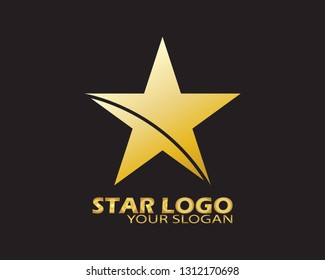 Gold Star Logo Vector in Elegant Style with Black Background