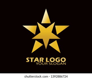 Gold Star Logo Vector in Elegant Style with Black Background - Vector