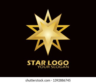 Gold Star Logo Vector in Elegant Style with Black Background - Vector