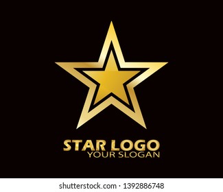 Gold Star Logo Vector in Elegant Style with Black Background - Vector