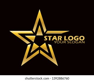 Gold Star Logo Vector in Elegant Style with Black Background - Vector