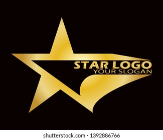 Gold Star Logo Vector in Elegant Style with Black Background - Vector