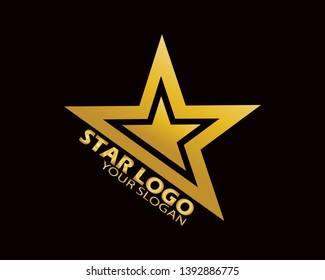 Gold Star Logo Vector in Elegant Style with Black Background - Vector