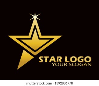 Gold Star Logo Vector in Elegant Style with Black Background - Vector