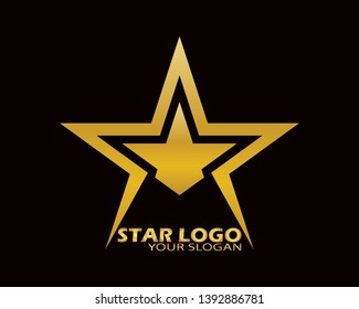 Gold Star Logo Vector in Elegant Style with Black Background - Vector