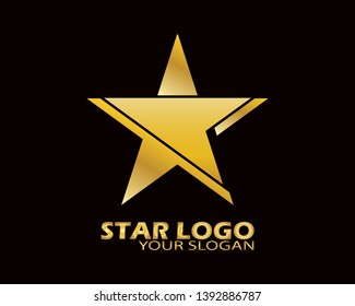 Gold Star Logo Vector in Elegant Style with Black Background - Vector