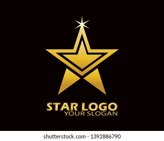 Gold Star Logo Vector in Elegant Style with Black Background - Vector