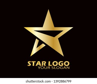 Gold Star Logo Vector in Elegant Style with Black Background - Vector