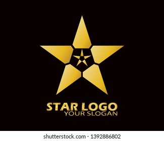 Gold Star Logo Vector in Elegant Style with Black Background - Vector