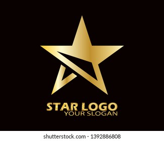 Gold Star Logo Vector in Elegant Style with Black Background - Vector