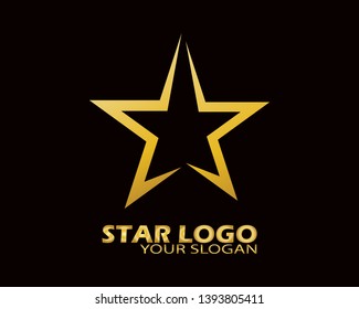 Gold Star Logo Vector in Elegant Style with Black Background - Vector