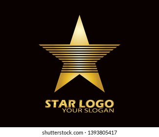 Gold Star Logo Vector in Elegant Style with Black Background - Vector