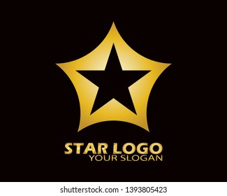 Gold Star Logo Vector in Elegant Style with Black Background - Vector
