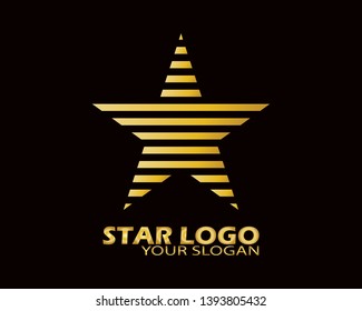 Gold Star Logo Vector in Elegant Style with Black Background - Vector