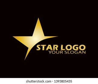Gold Star Logo Vector in Elegant Style with Black Background - Vector