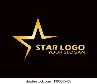 Gold Star Logo Vector in Elegant Style with Black Background - Vector