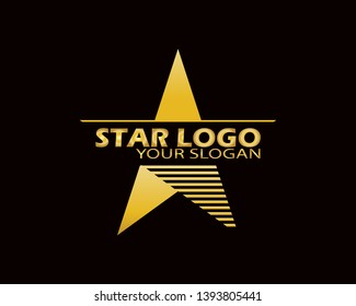 Gold Star Logo Vector in Elegant Style with Black Background - Vector