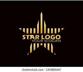 Gold Star Logo Vector in Elegant Style with Black Background - Vector
