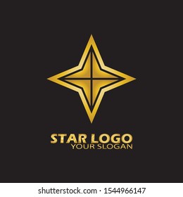 Gold Star Logo Vector in Elegant Style with Black Background