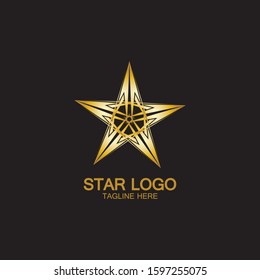 Gold Star Logo Vector in elegant Style with Black Background