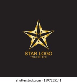 Gold Star Logo Vector in elegant Style with Black Background