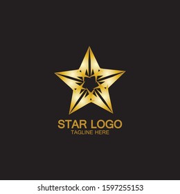 Gold Star Logo Vector in elegant Style with Black Background