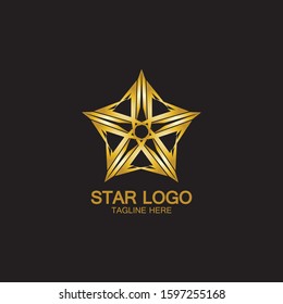 Gold Star Logo Vector in elegant Style with Black Background