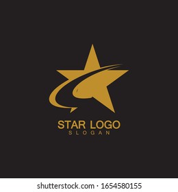 Gold Star Logo Vector in elegant Style with Black Background