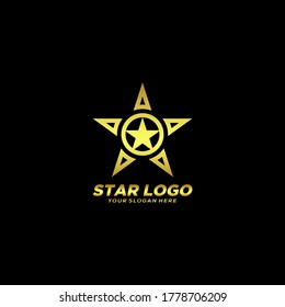 Gold Star Logo Vector in elegant Style with Black Background