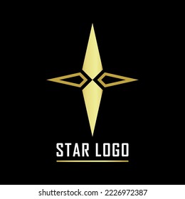 Gold Star Logo vector in elegant style on black background. Vector Illustration.