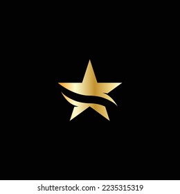 Gold Star Logo Vector in elegant Style with Black Background