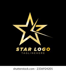Vector con logotipo Gold Star en estilo elegante con fondo negro