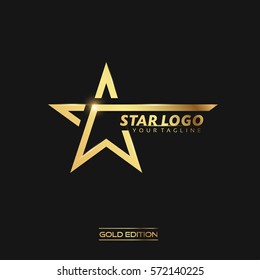 Gold Star Logo Vector in elegant Style with Black Background