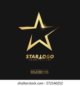 Gold Star Logo Vector in elegant Style with Black Background