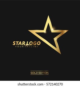 Gold Star Logo Vector in elegant Style with Black Background