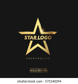 Gold Star Logo Vector in elegant Style with Black Background