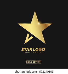 Gold Star Logo Vector In Elegant Style With Black Background