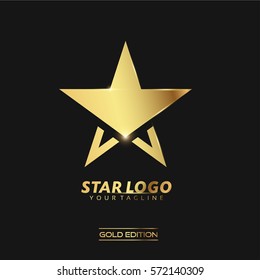 Gold Star Logo Vector in elegant Style with Black Background